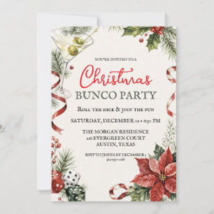 Invitación Fiesta de Bunco de Navidad Acuarela de dados y Mar