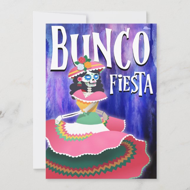 Invitación Fiesta de Bunco Día de Muertos Esqueleto (Anverso)