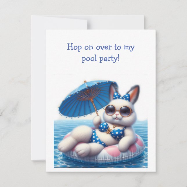 Invitación Fiesta de Bunny Rabbit Pool (Anverso)