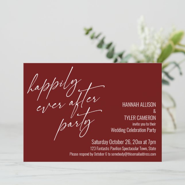 Invitación Fiesta de Burgundy de recepción de feliz para siem (Anverso de pie)