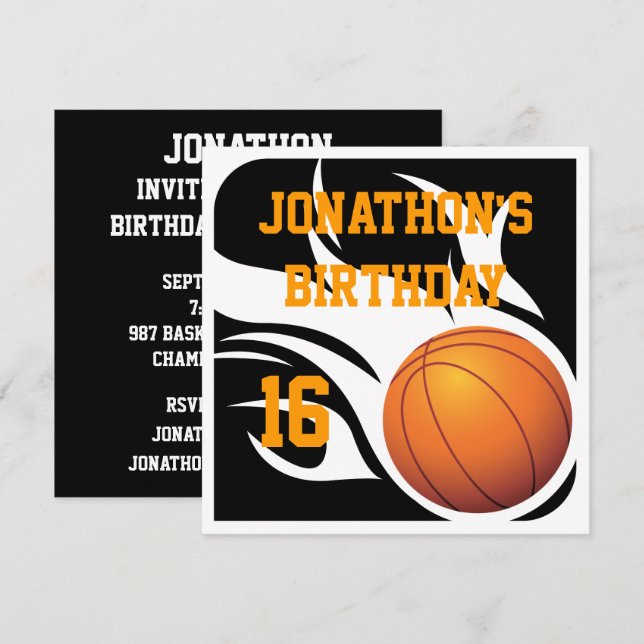 Invitación Fiesta de BW cumpleaños de Baloncesto (Anverso / Reverso)