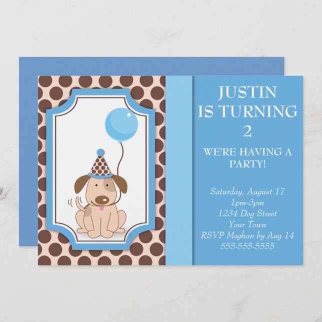 Invitación Fiesta de cachorros azules (Anverso / Reverso)