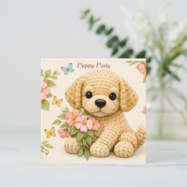 Invitación Fiesta de Cachorros Mariposa Floral Personalizada