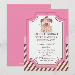 Invitación Fiesta de cachorros rosados