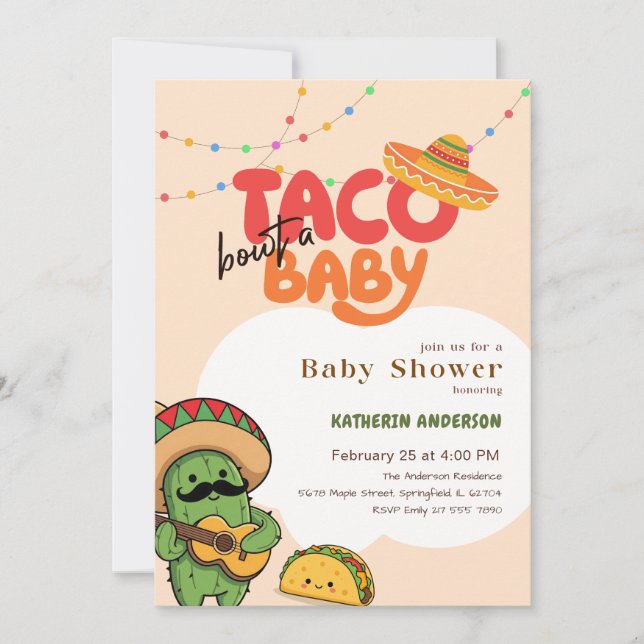 Invitación Fiesta de Cactus Boho Taco Sobre un Baby Shower (Anverso)