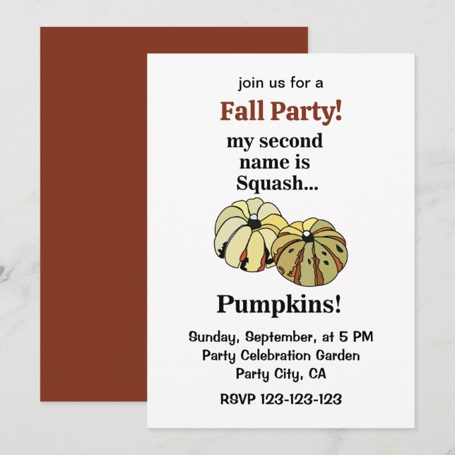 Invitación Fiesta de caída divertida de calabaza (Anverso / Reverso)
