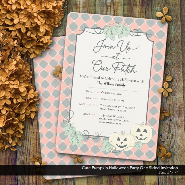 Invitación Fiesta de Calabaza Cuta Halloween de un lado (Cute Country Pumpkin Halloween Party Invitation–One Sided Design)