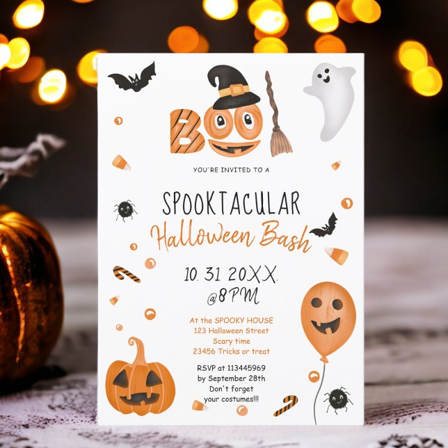 Invitación Fiesta de calabaza de calabaza de calabaza suave B (Cute pumpkin Boo Halloween bash party Invitation)