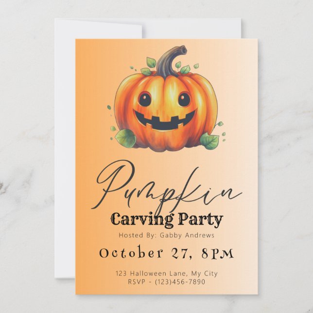 Invitación Fiesta de calabaza de calabaza de Naranja delgado  (Anverso)