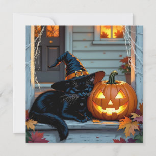 Invitación Fiesta de Calabaza de Halloween de Gato Negro Tall