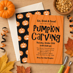 Invitación Fiesta de Calabaza de Halloween Naranja Negro