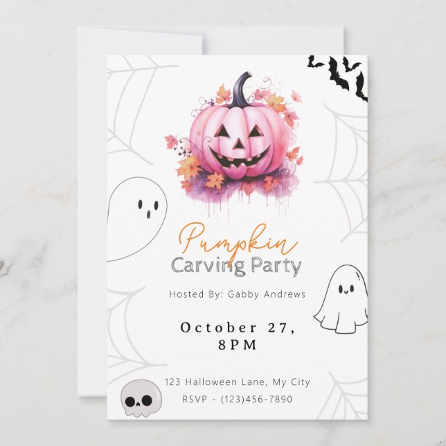 Invitación Fiesta de Calabaza de Jack-O' Lantern Rosa Taller  (Anverso)