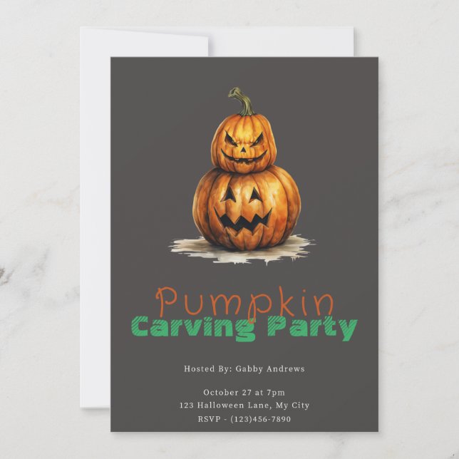 Invitación Fiesta de calabaza gris de calabaza Jack-O' Lanter (Anverso)