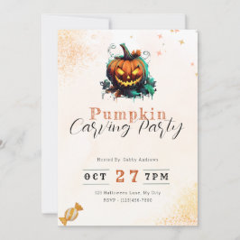Invitación Fiesta de Calabaza Naranja y Calabaza Tallada con