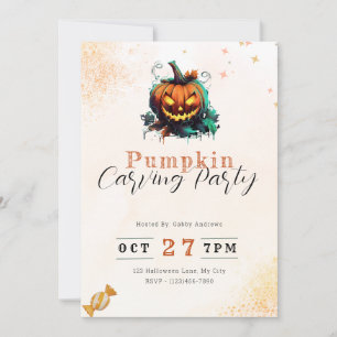 Invitación Fiesta de Calabaza Naranja y Calabaza Tallada con