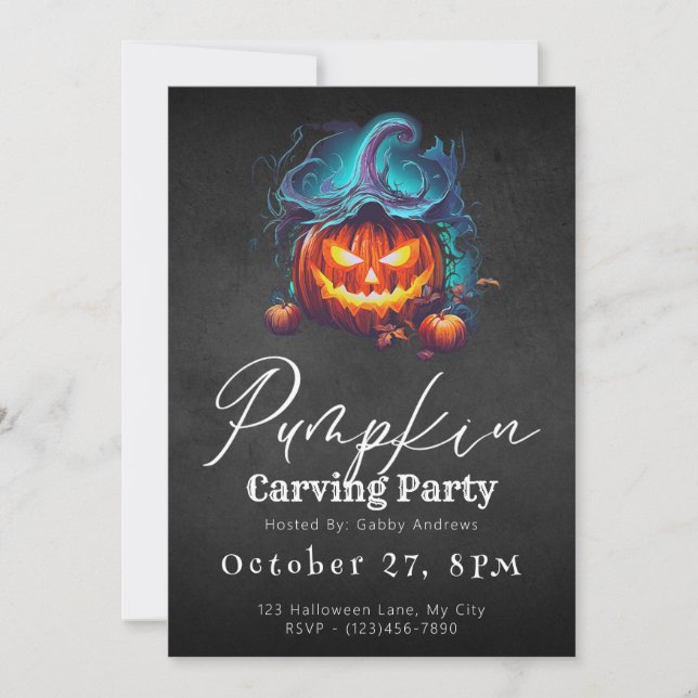 Invitación Fiesta de calabaza negra con linterna Jack-O' (Anverso)