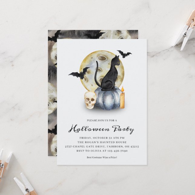 Invitación Fiesta de calabaza para gatos espantado de Hallowe (Anverso/Reverso In Situ)