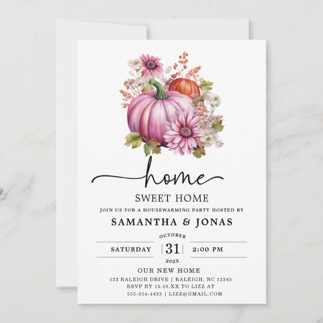 Invitación Fiesta de Calabaza Rosa Moderna Cae Calentador de  (Anverso)