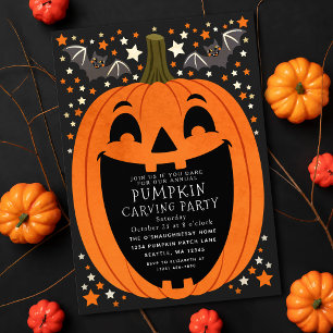Invitación Fiesta de Calabaza Talla Vintage Halloween