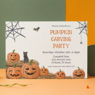 Invitación Fiesta de calabaza tallado Jack O'lantern Rústico