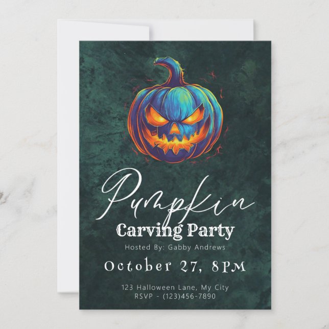 Invitación Fiesta de calabaza verde de Jack-O' Lantern (Anverso)