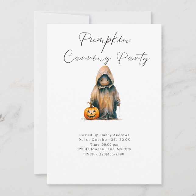 Invitación Fiesta de Calabazas con Ghoul con Capa con Capucha (Anverso)