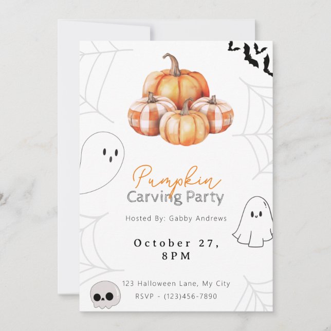 Invitación Fiesta de calabazas de Bonito de calabaza de plást (Anverso)