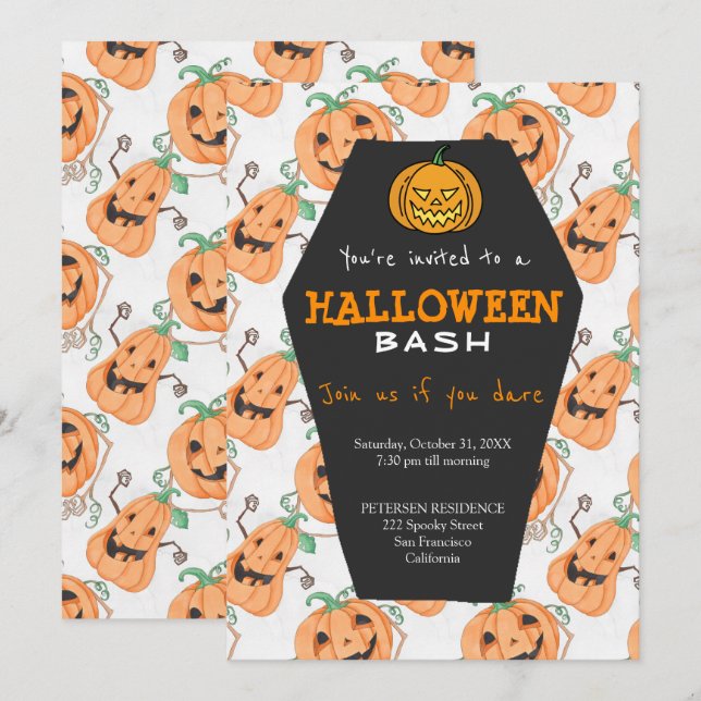 Invitación Fiesta de calabazas naranjas de Halloween moderno (Anverso / Reverso)