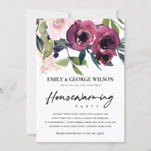 INVITACIÓN FIESTA DE CALENTAMIENTO DE BURGUNDY FLORAL BUNCH D