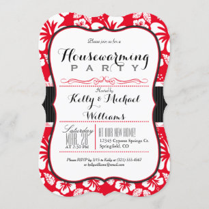 Invitación Fiesta de Calentamiento de Casa Tropical Rojo y Bl