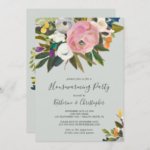 Invitación Fiesta de Calentamiento de Hogares con Flores Pint