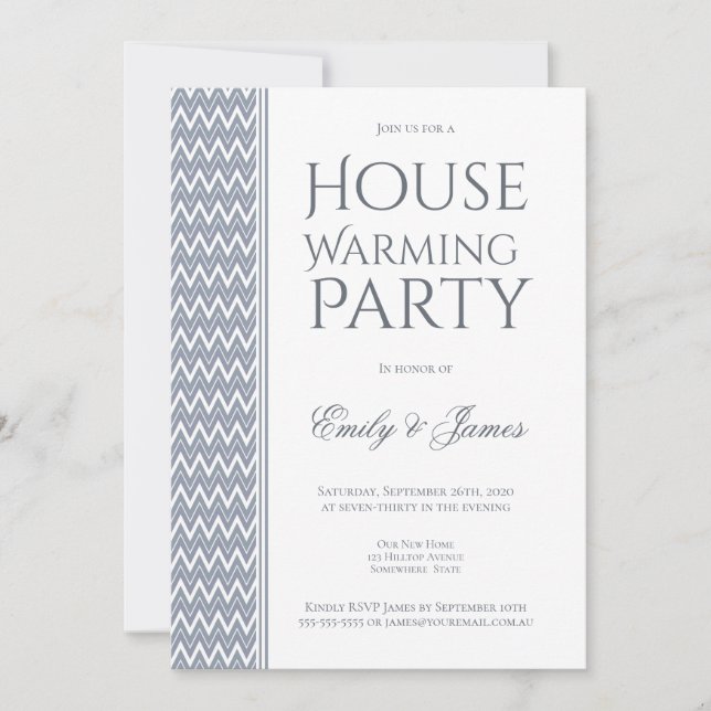 Invitación Fiesta De Calentamiento De Hogares De Chevron Blan (Anverso)