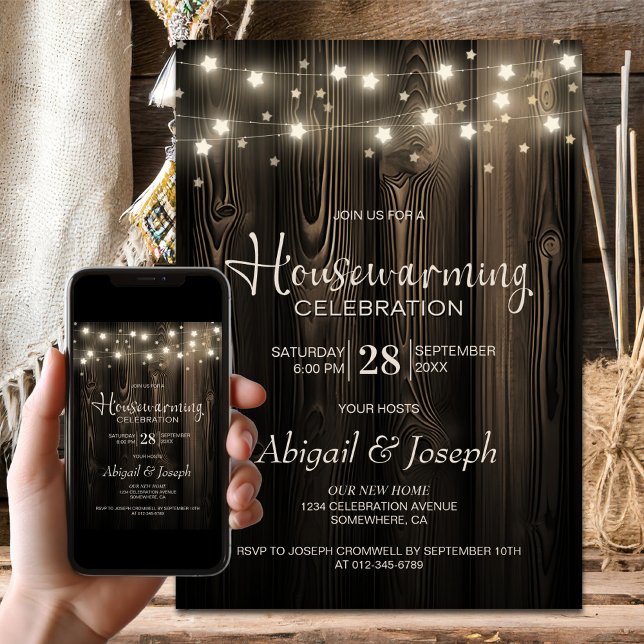Invitación Fiesta de Calentamiento de Hogares de Madera Rústi (Subido por el creador)