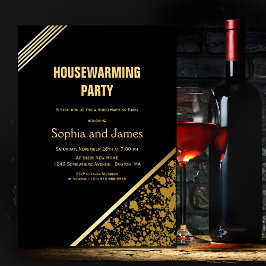 Invitación Fiesta de Calentamiento de Hogares Negro y Oro