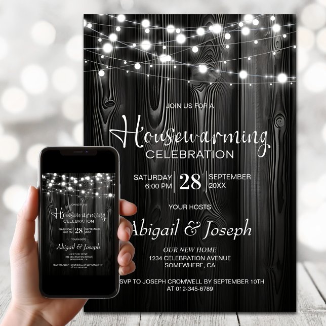 Invitación Fiesta de Calentamiento de Hogares Rústico Negro (Subido por el creador)