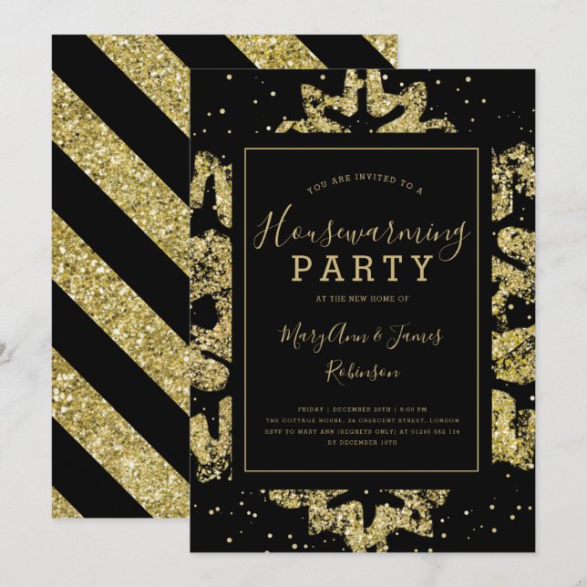 Invitación Fiesta de calentamiento de la casa| Purpurina de i (Anverso / Reverso)