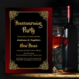 Invitación Fiesta de calentamiento de la casa rojo negro con 