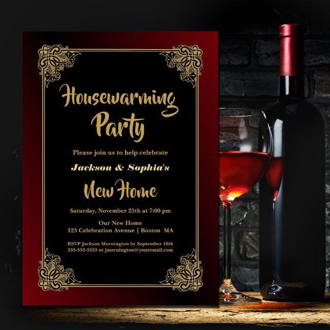 Invitación Fiesta de calentamiento de la casa rojo negro con  (Subido por el creador)