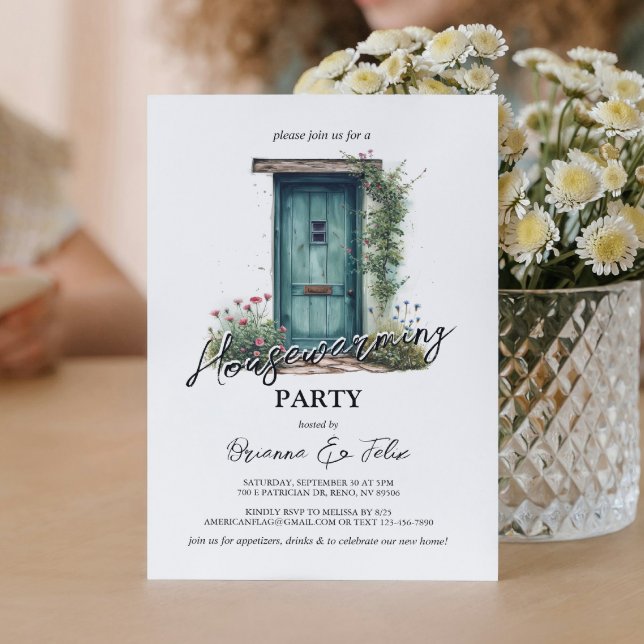 Invitación Fiesta de calentamiento de la puerta verde delante (Subido por el creador)