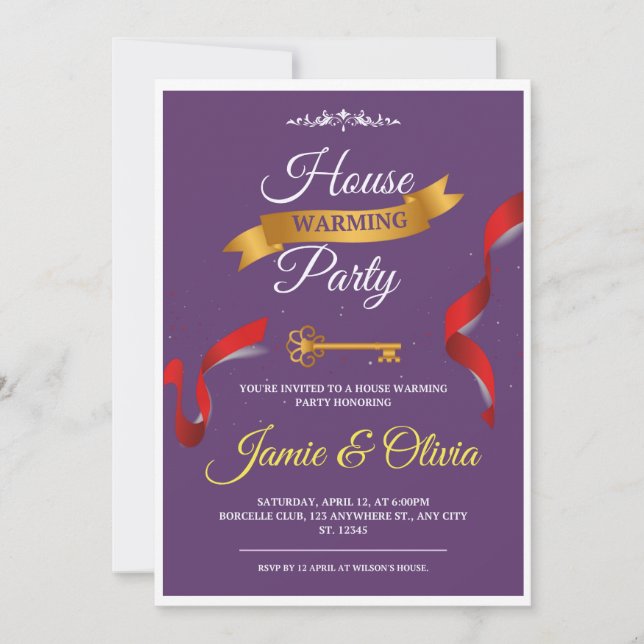 Invitación Fiesta de calentamiento de la vivienda en negrita  (Anverso)