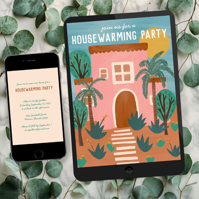 INVITACIÓN FIESTA DE CALENTAMIENTO DE VIVIENDA PERSONALIZADO  (HOUSEWARMING PARTY New Pink Home Address CUSTOM Digital Download evite Invitation
)