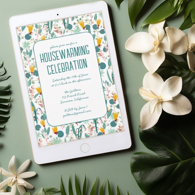 Invitación Fiesta de CALENTAMIENTO Personalizado del Jardín d (Custom garden party housewarming invitation with floral pattern. Customize with your own text)