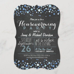 Invitación Fiesta de Calkboard Retro Azul y Blanco Calentador