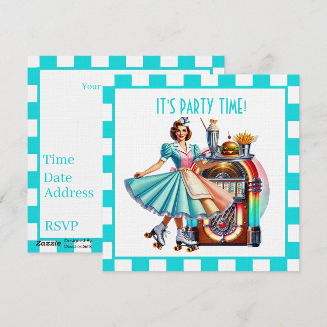 Invitación Fiesta de camarera retro linda (Anverso / Reverso)