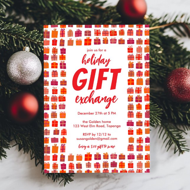 Invitación Fiesta de cambio de regalo Holiday Cute Regalos de (Gift Exchange Party Holiday Cute Gifts Hand Drawn Invitation
)