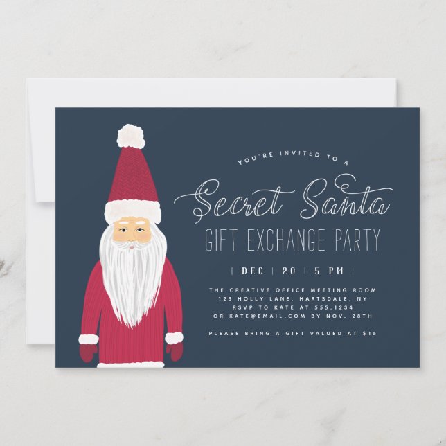 Invitación Fiesta de cambio de regalo secreto de Navidad (Anverso)