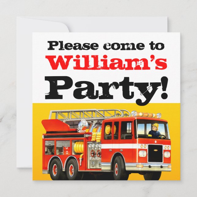 Invitación Fiesta de camión de bomberos de segundo cumpleaños (Anverso)