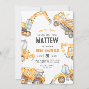 Invitación Fiesta de camión de construcción Cumpleaños