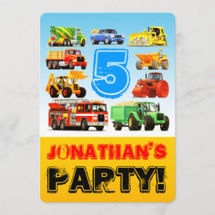 Invitación Fiesta de camión de construcción de niño por quint