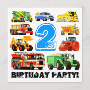 Invitación Fiesta de camión de construcción de segundo cumple